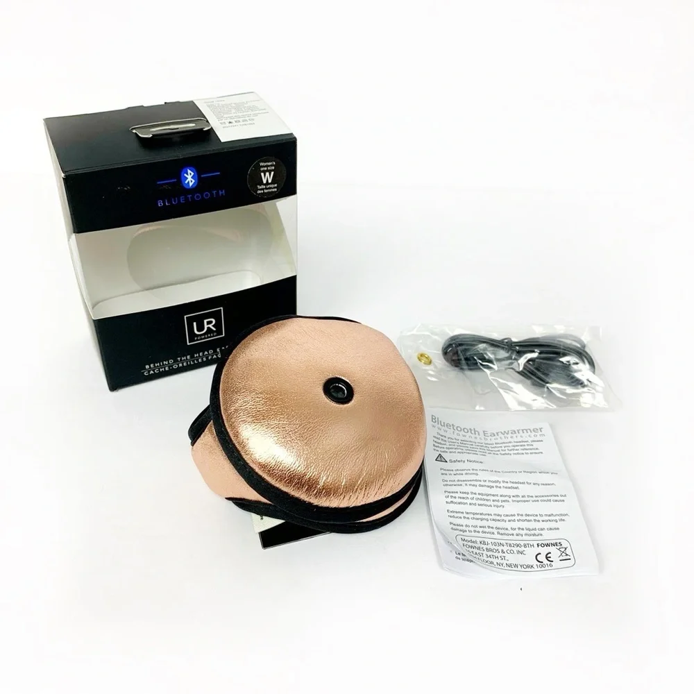 NWT UR Powered Rose Gold Leather Bluetooth Ear Warmers + Fur Cuff Gloves Set